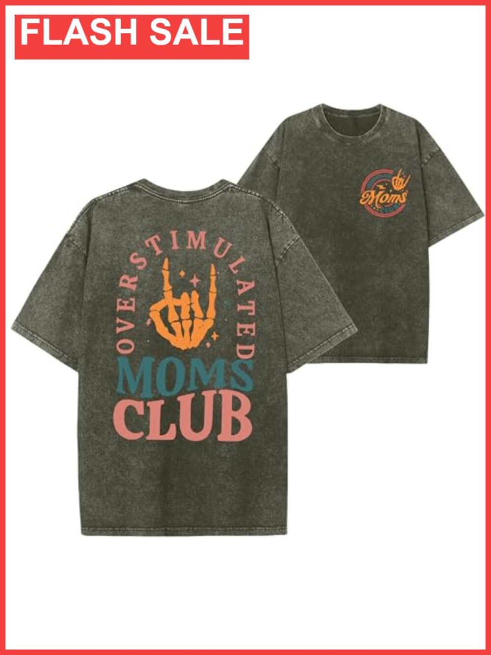 Oversized Mama Graphic Tee Washed Cotton Crew Neck Mom Life Shirt